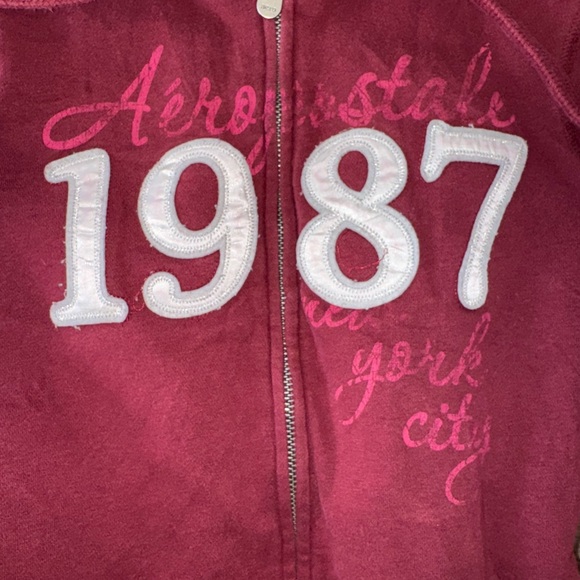Aeropostale Y2K Vintage Burgundy Zip Up Hoodie Jacket Faux Fur Lining Size Small - Picture 4 of 15